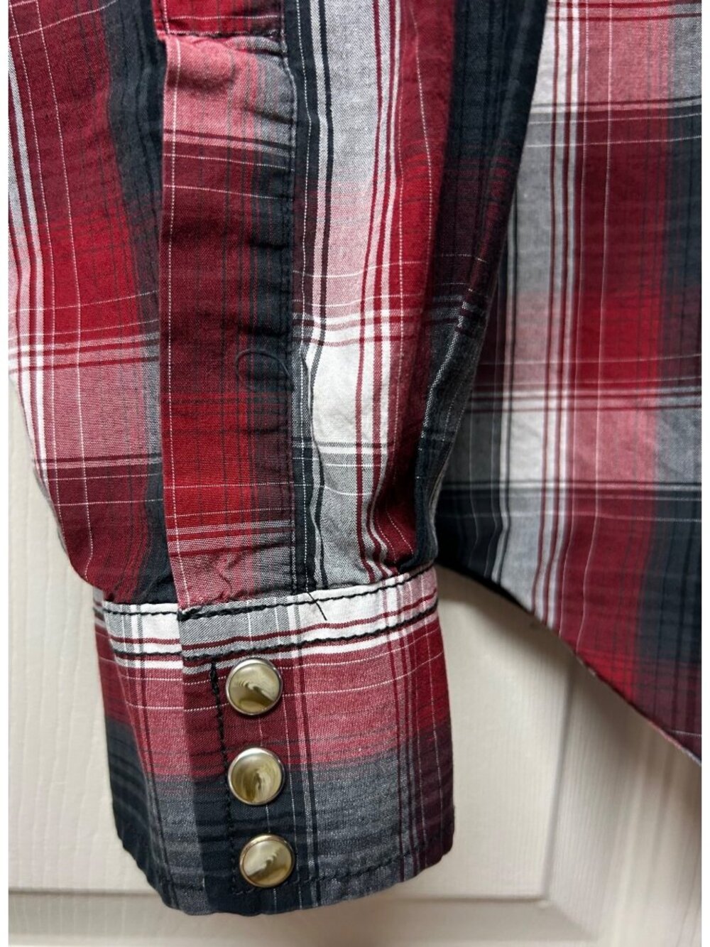 VTG Wrangler American Cowboys Western Pearl Snap Shirt Plaid 44x28 Rodeo Garth - Picture 7 of 8